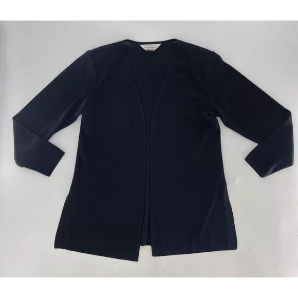 Exclusively Misook Knit Black Acrylic Cardigan Slinky Sz M, Slits, Shoulder Pads - Picture 3 of 10